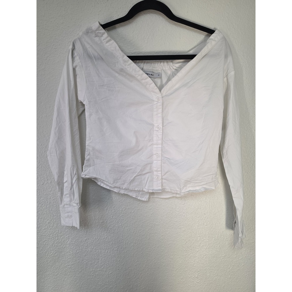 Stelen Women Long Sleeve Shirt White Cotton Blend S Button-Down Top
